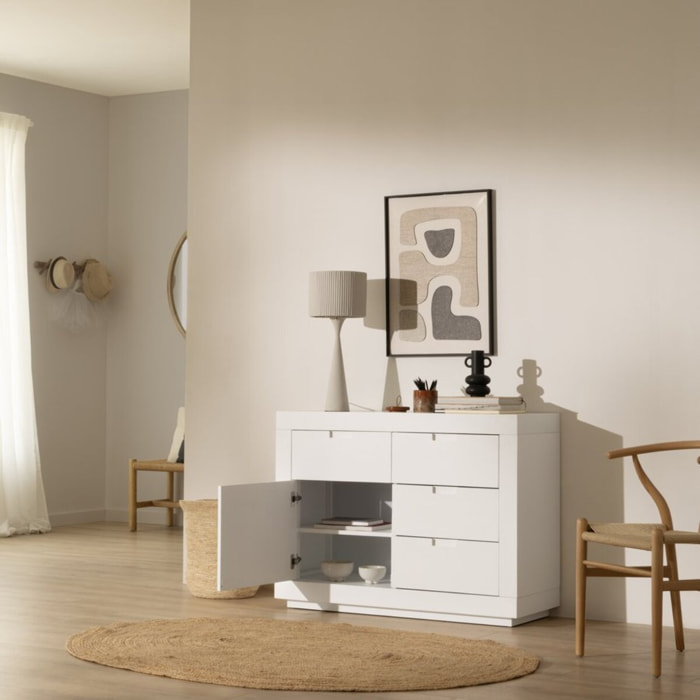 Commode Sisal -bois massif et panneau de mdf-couleur laqué blanc mat 115 x 85 x 43 cm