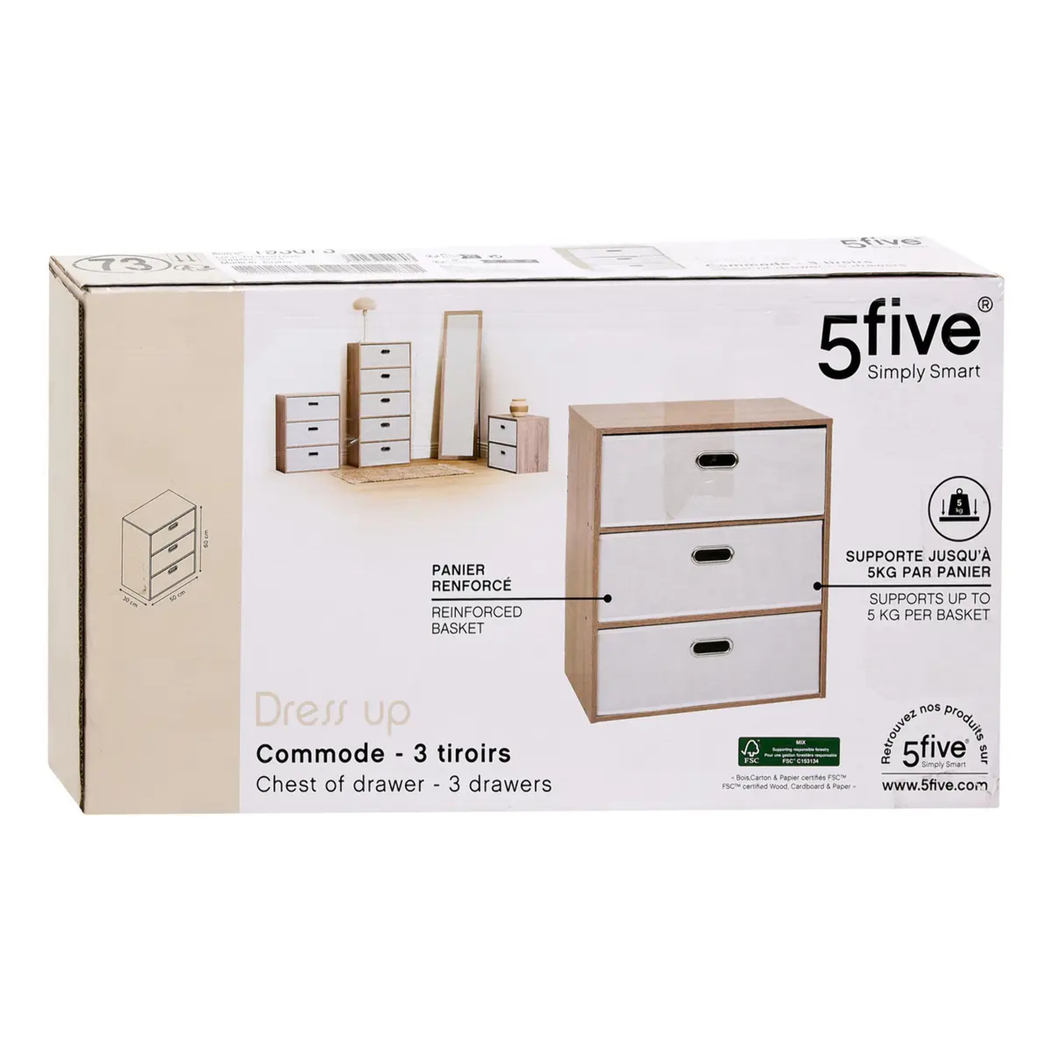 Commode 3 tiroirs Dress Up bois clair