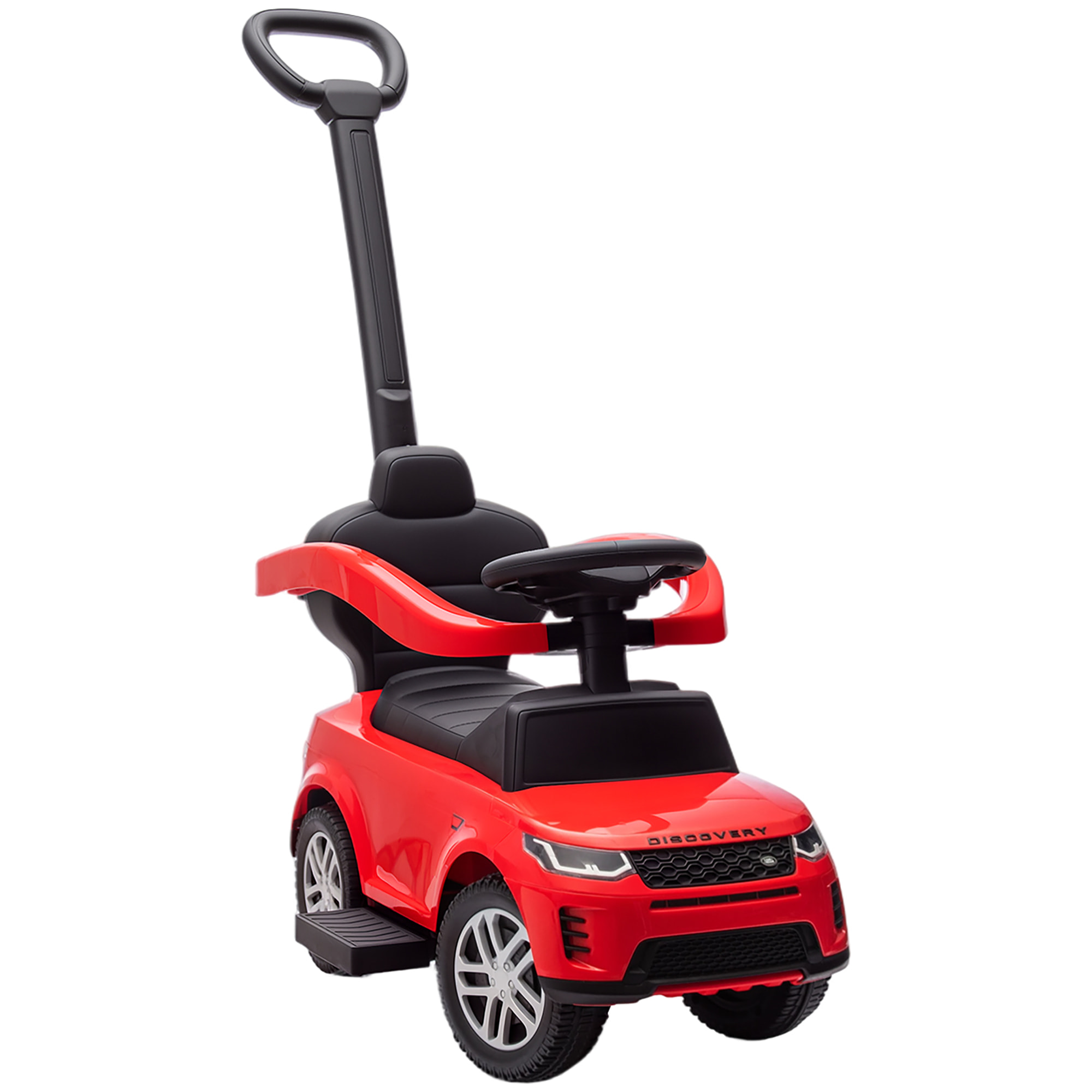 Coche Correpasillos 2 en 1 para Niños de 18-36 Meses LAND ROVER DISCOVERY, Correpasillos con Espacio de Almacenaje, Bocina, Volante, Mango de Empuje y Barandilla Extraíbles, Rojo