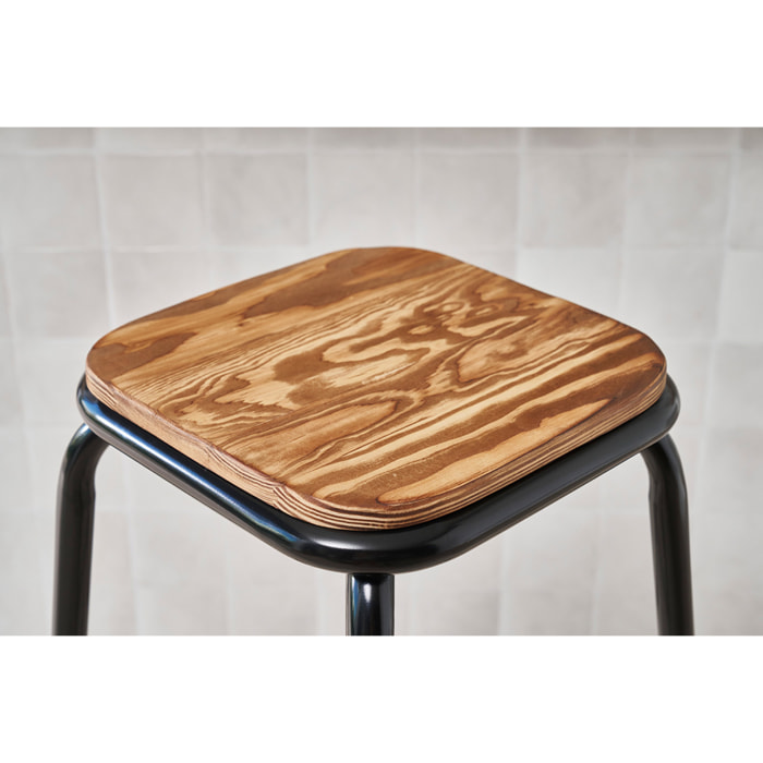 Tabourets de bar empilables noir et bois foncé H65 cm (lot de 2) MEMPHIS