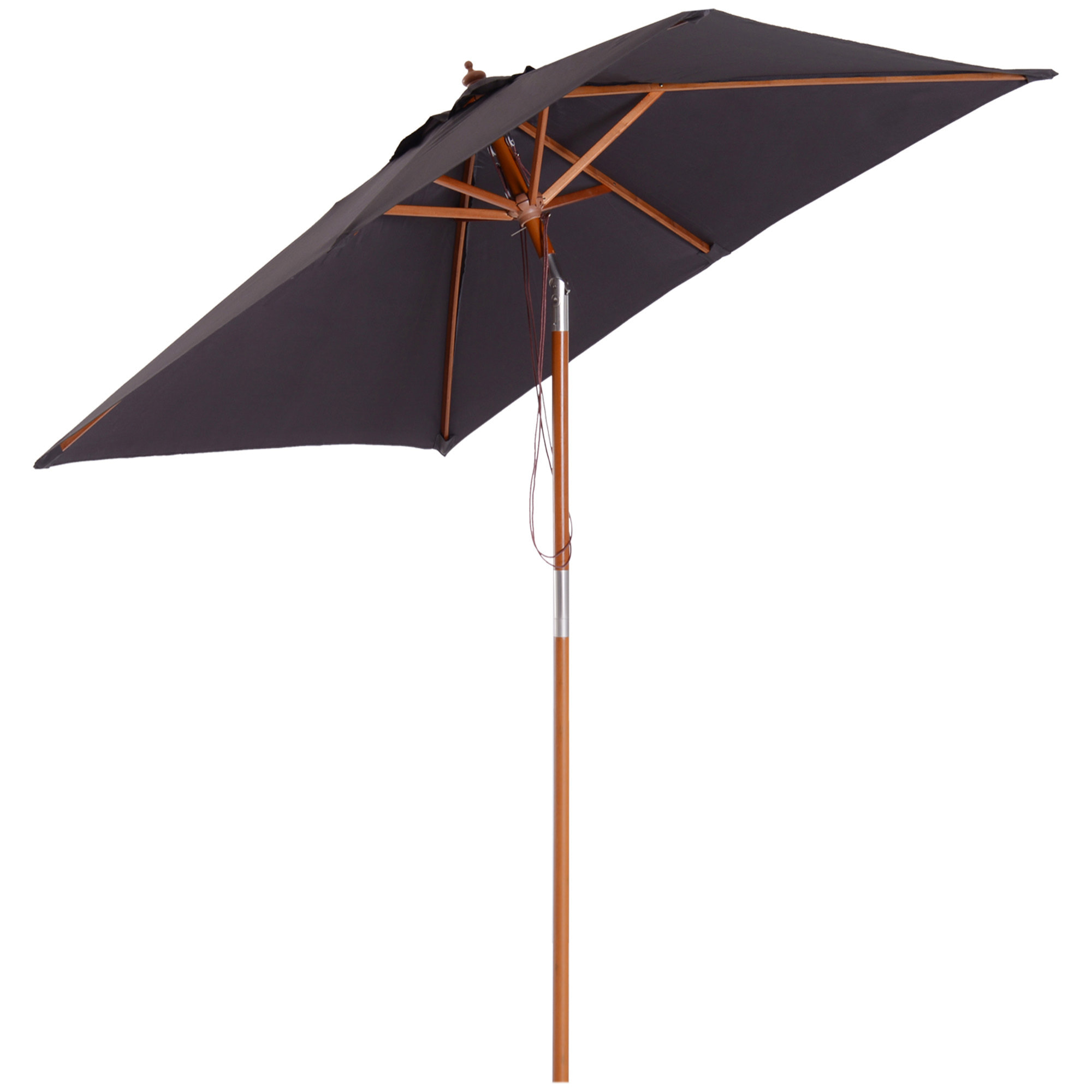 Sombrilla Terraza Exterior 200x150 cm Sombrilla de Jardín Rectangular con áÂngulo Ajustable Mástil de Madera y Manivela Parasol para Patio Terraza Gris Oscuro