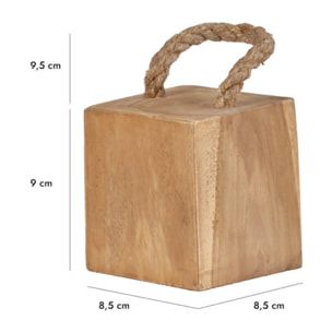 Cale porte carré bois de teck 9 cm avec anse en corde de jute - ELDA