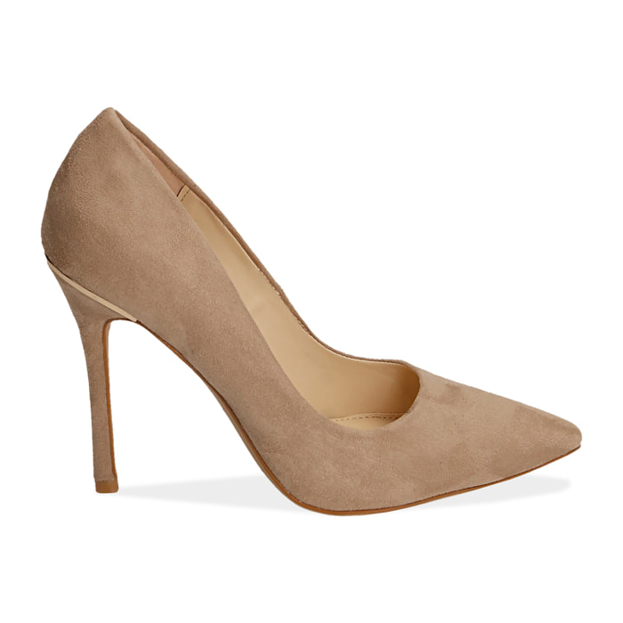 Zapatos de tacón de microfibra beige, tacón 11 cm