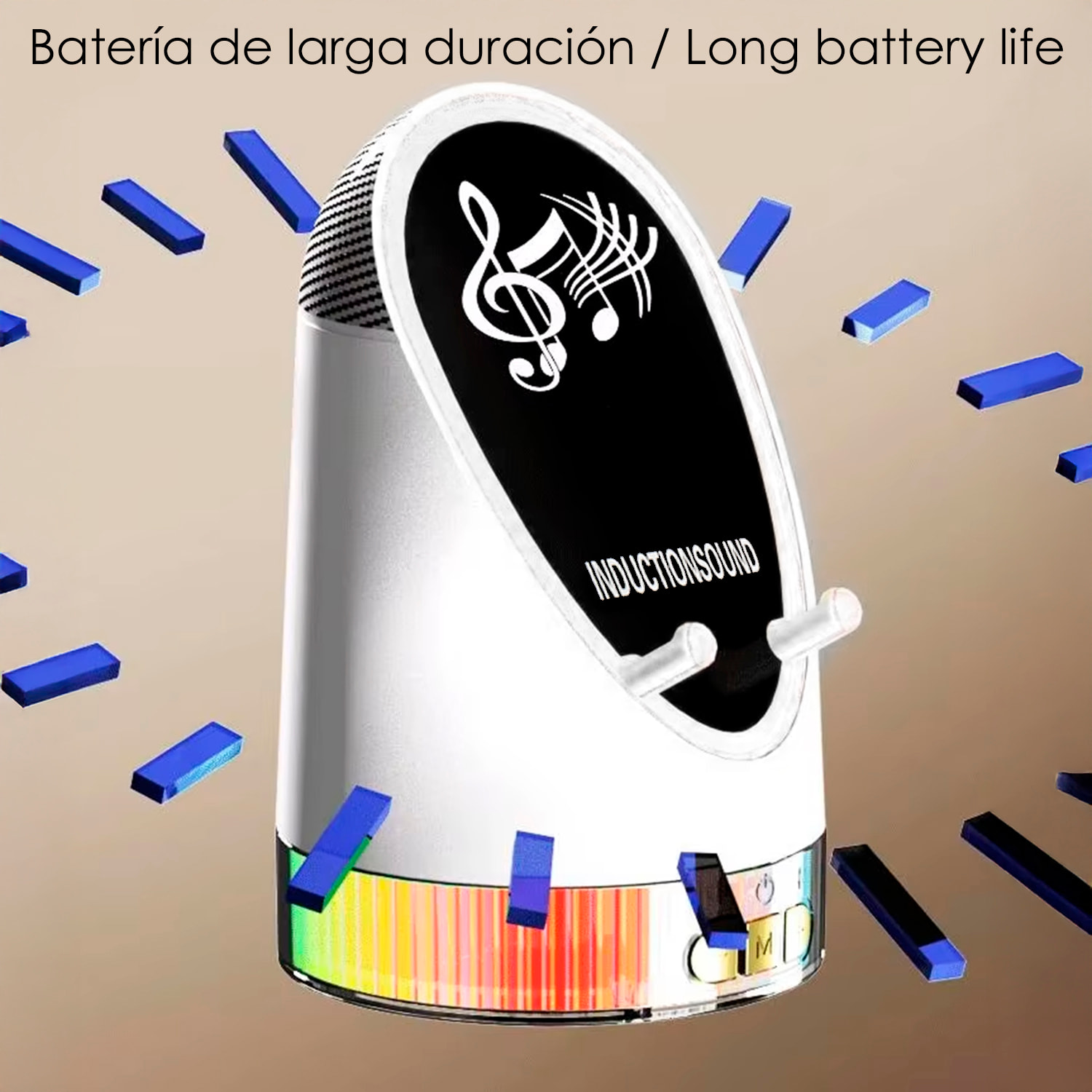 Altoparlante H48 con tecnologia di induzione intelligente che amplifica il suono posizionando il cellulare sopra. Con Bluetooth e luci LED multicolori.