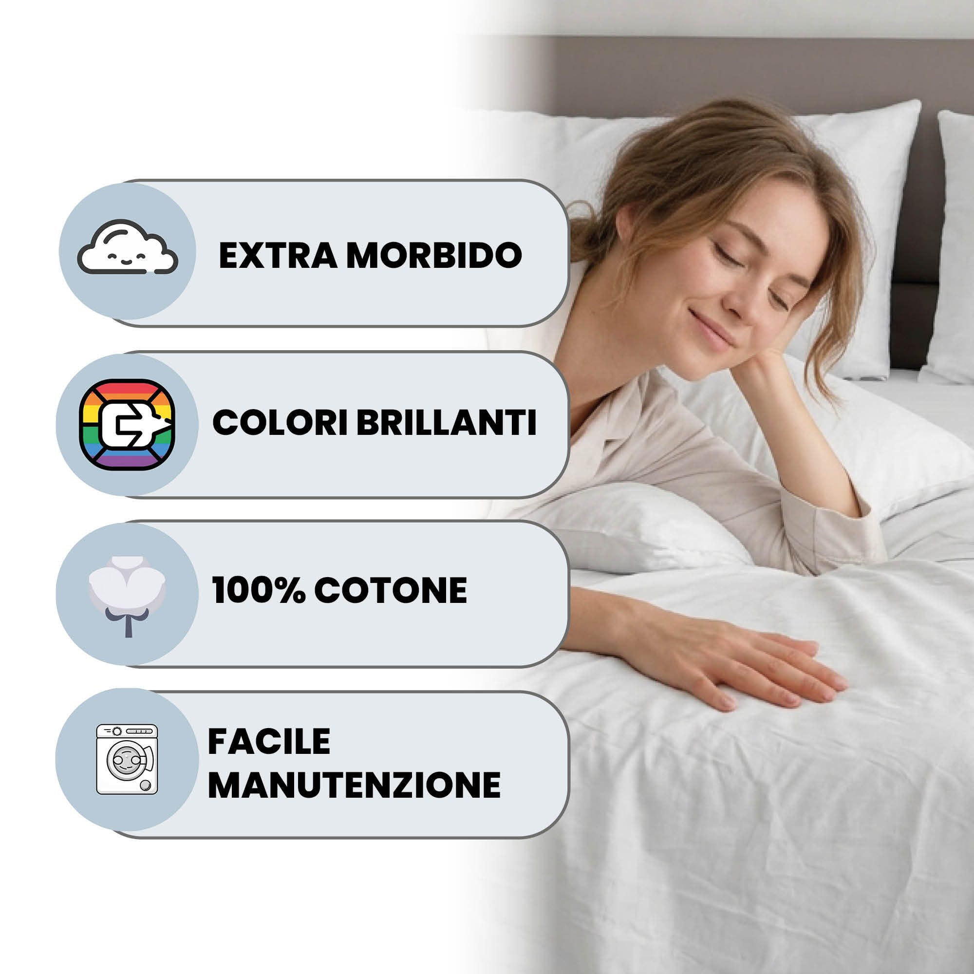 COMPLETO LETTO MAX COLOR, 100% Cotone, Made in Italy - GRIGIO CHIARO