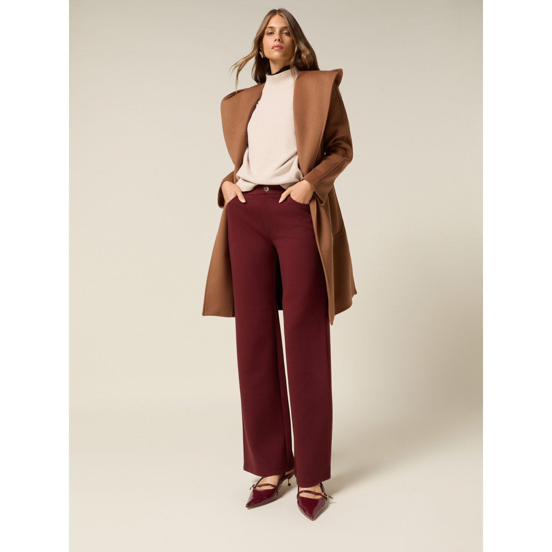 Oltre - Pantaloni palazzo misto cotone - Bordeaux