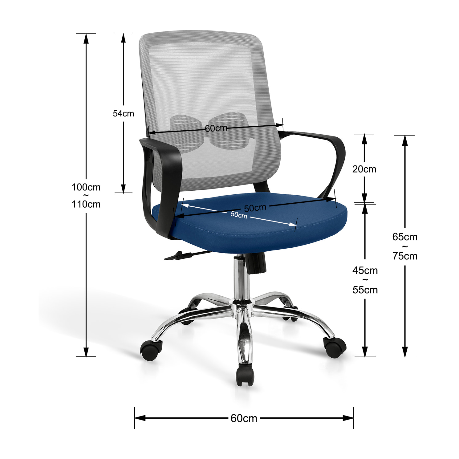 Silla de estudio Mylo gris y azul 110x60x61 cm