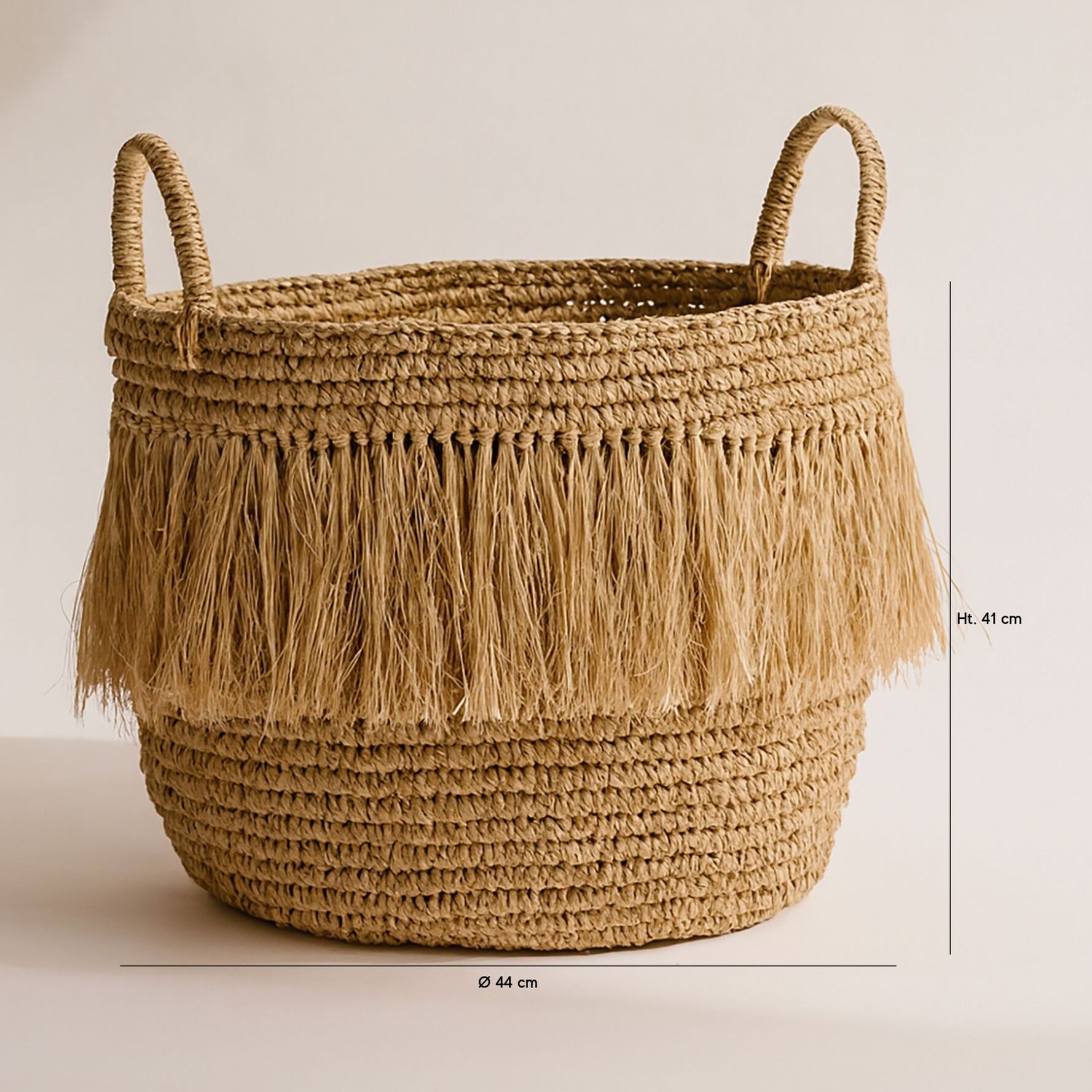 Panier à franges en raphia naturel avec anses 44cm LUYS