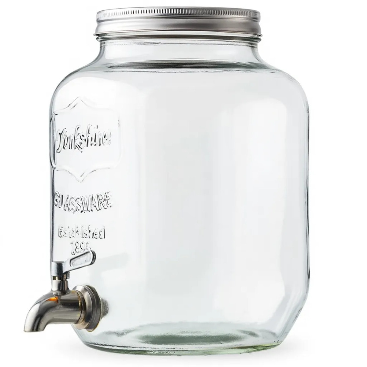 Dispenser in Vetro per Bevande 4L con Rubinetto in Acciaio Cromato Lavabile in Lavastoviglie Ideale per Feste Aperitivi e Campeggio Trasparente