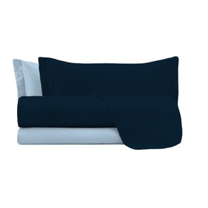 COMPLETO LETTO NATURAL COLOUR MADE IN ITALY COTONE-BLU SCURO/AZZURRO MATRIMONIALE