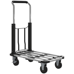 Carretilla Plegable de Aluminio con Ruedas, Carga 150 kg, Carretilla de Mano Robusta con Plataforma Extensible y Mango Ajustable, para Garaje, Oficina, Equipaje, Viajes y Compras, Plata y Negro