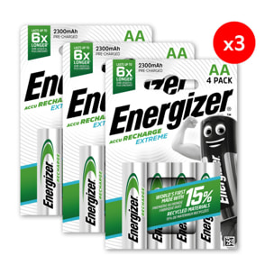 Pack de 3 - Energizer, Extreme Rechargeable AA/HR6, pack de 4 Piles