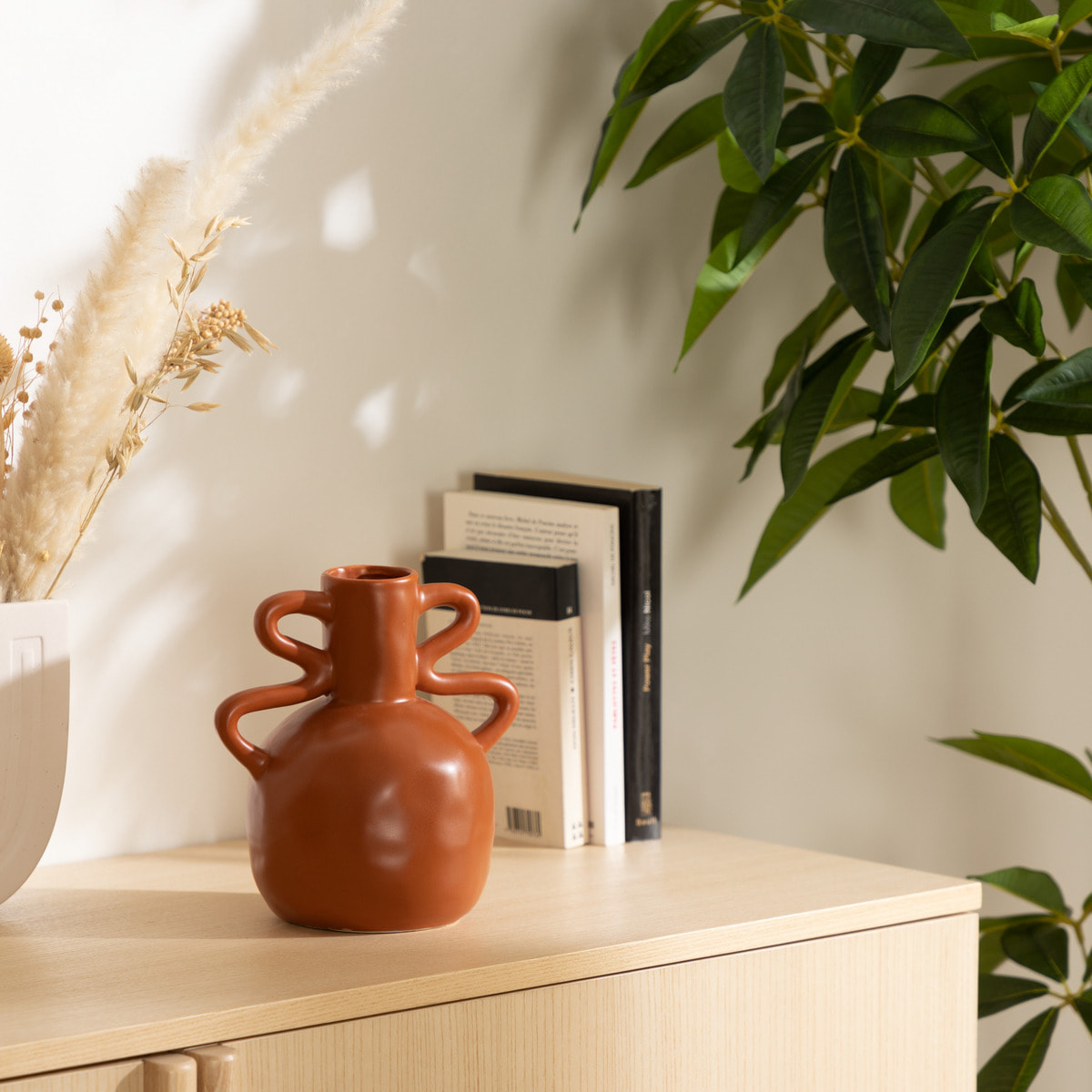 Vase en céramique H20cm marron cannelle