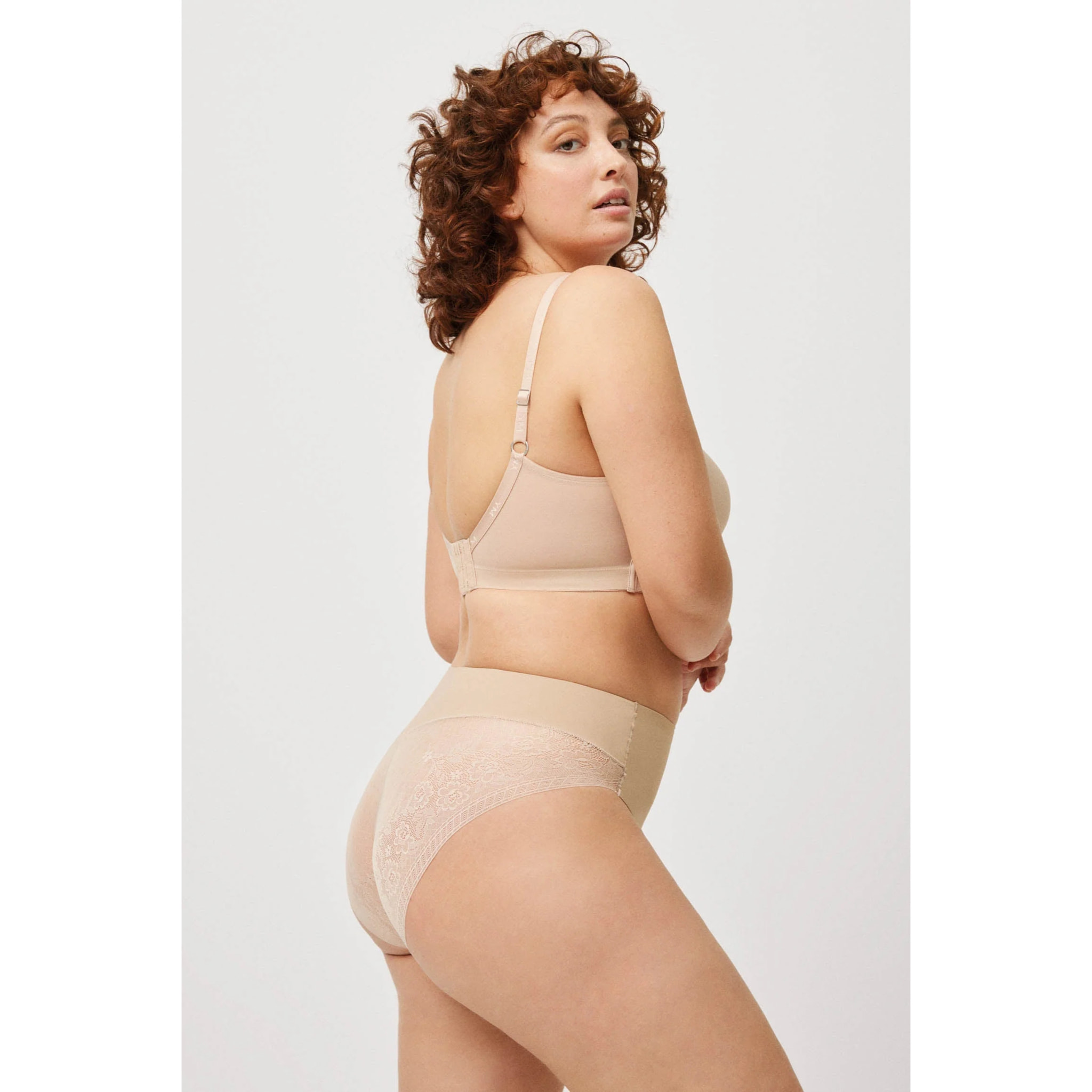 Slip midi riducente a compressione media con pizzo beige