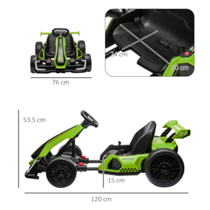 HOMCOM Go Kart Elettrico per Bambini 6-12 Anni 24V 12km/h con Seggiolino Regolabile, Verde