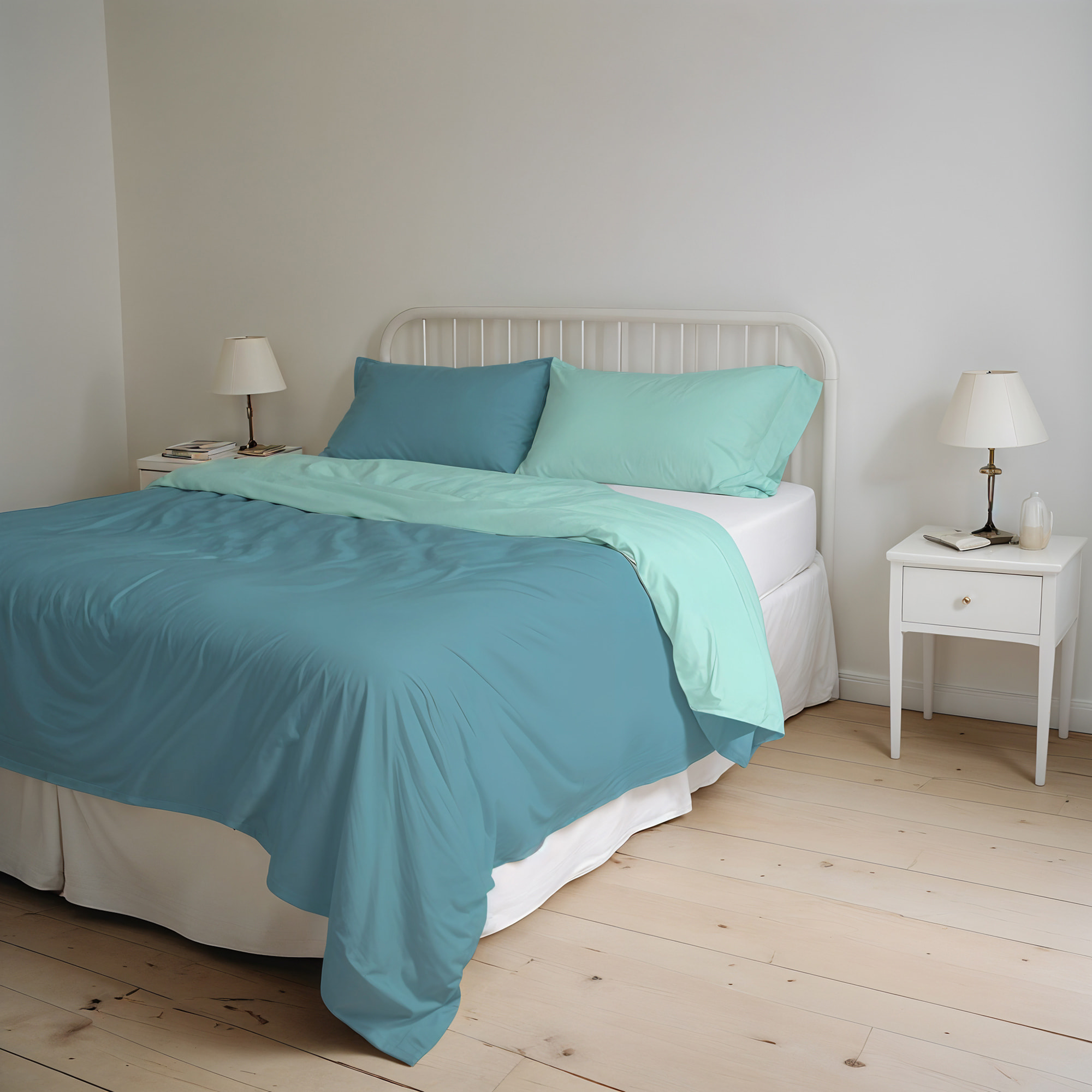 PARURE COPRIPIUMINO NATURAL COLOR, 100% Cotone, Made in Italy - OTTANIO/ACQUA