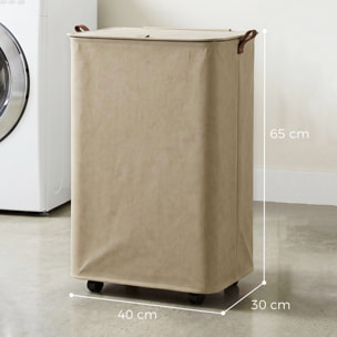 Cesto de Ropa Sucia con Tapa y Ruedas, 50L, Cesta de Ropa Sucia Plegable con Bolsa con Cordón Extraíble y Lavable, para Lavandería, Dormitorio, Baño, 40x30x65 cm, Camel