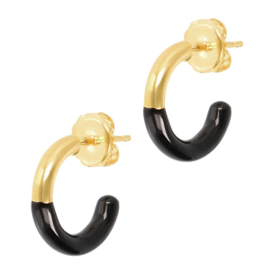 Orecchini a Semicerchio Bicolori in Argento 925 placcato Oro Giallo 18Kt con Smalto Nero