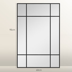 Espejo Rectangular de Pared Espejo de Ventana 90x60 cm con Marco de Metal Espejo Decorativo para Salón Dormitorio Entrada