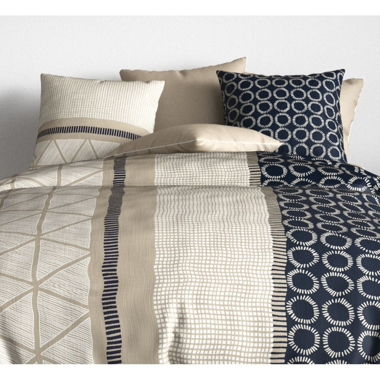 Parure housse de couette coton beige