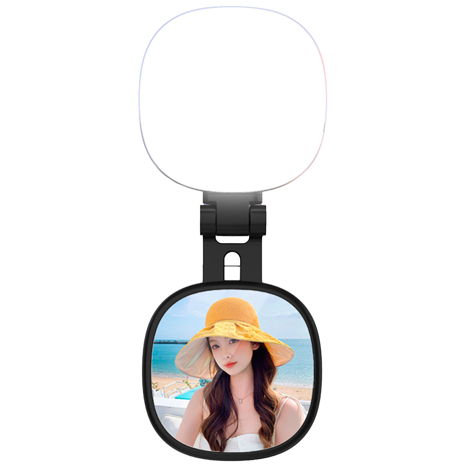 Lámpara de iluminación suplementaria para selfies con espejo, 3 tipos de luz, regulación de brillo y batería recargable.