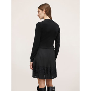 Motivi - Vestido de punto con falda plisada de raso - Negro