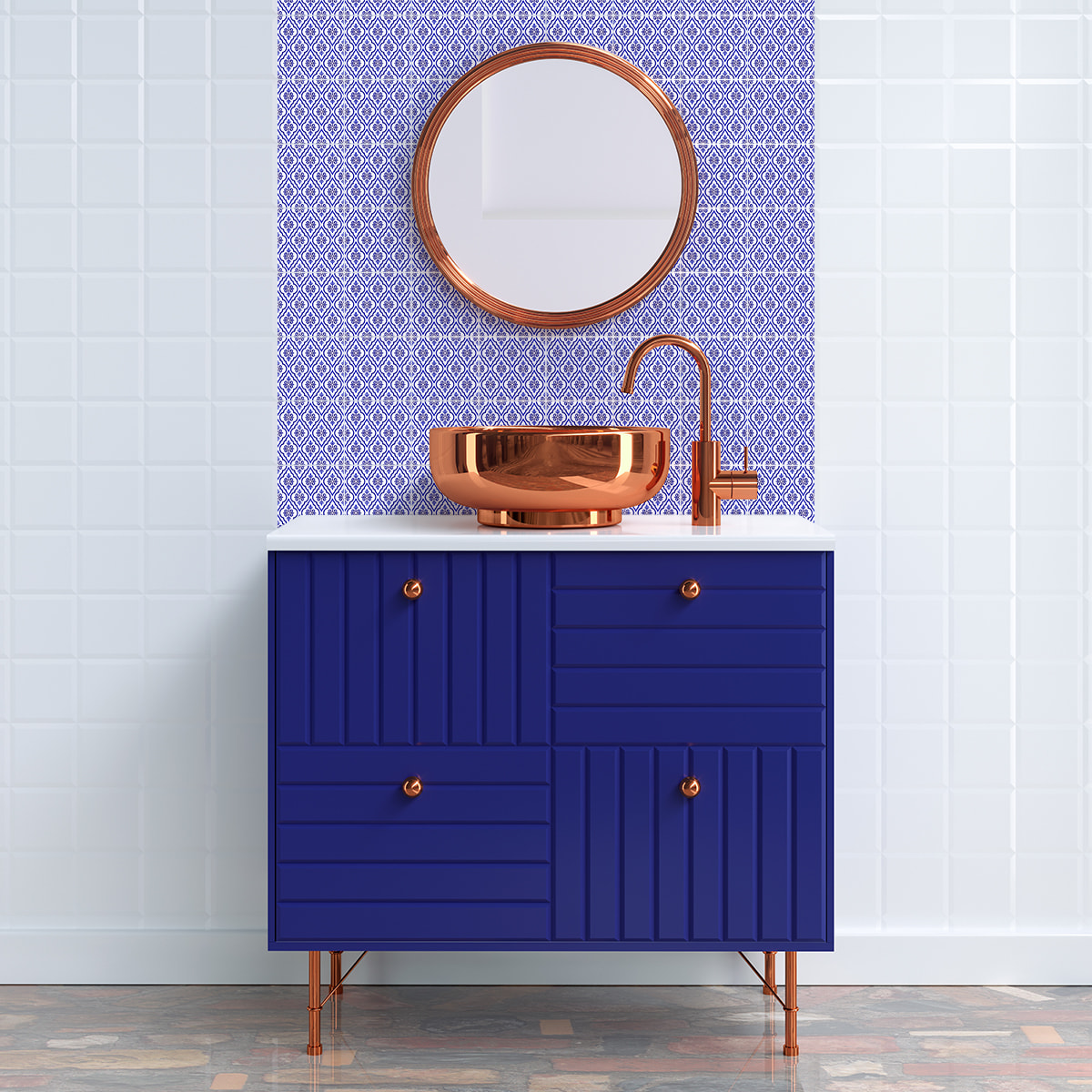 Stickers muraux - Sticker Mural Carrelage adhésif Cuisine Salle de Bain - 60 STICKERS CARREAUX DE CIMENT ORIENTAL LIWA