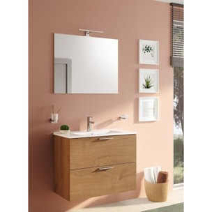 Mia ensemble meuble 79x61x39,5 cm avec miroir, lavabo et éclairage LED, Chêne (MIASET80D)