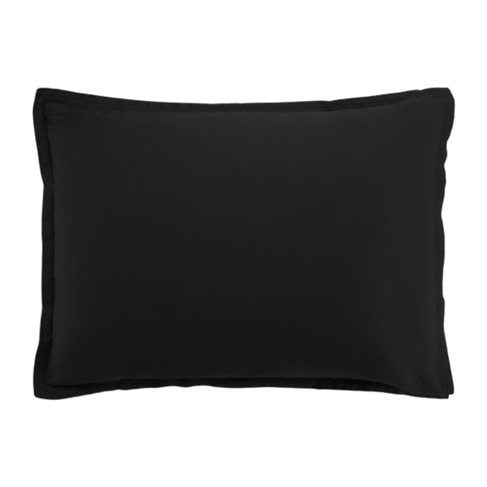 Paire de taies d'oreiller 100% satin de coton lavé 105 fils noir