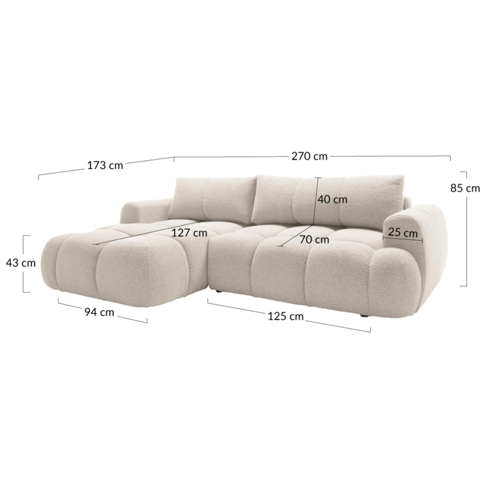 Yulin - Canapé d'angle gauche 4 places convertible avec coffre en tissu bouclette - Gris foncé