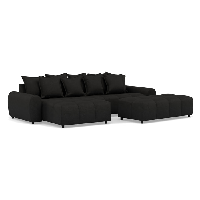 Adelaide - canapé d'angle réversible 4 places avec pouf d'appoint en tissu texturé - Noir