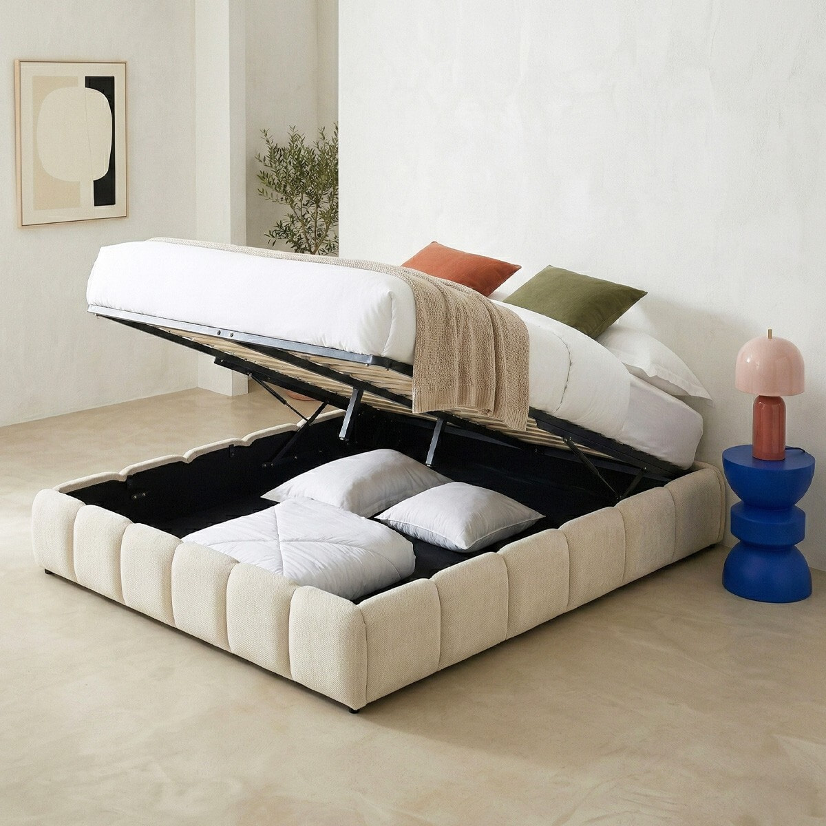 Lit coffre adulte en tissu chenille - NILSA