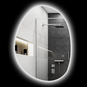 Espejo de Baño con Luz LED 80x60 cm, Espejo de Pared sin Marco, con 3 Colores de Luz, Brillo Regulable, Función Antivaho, Función de Memoria, Interruptor Táctil, IP44