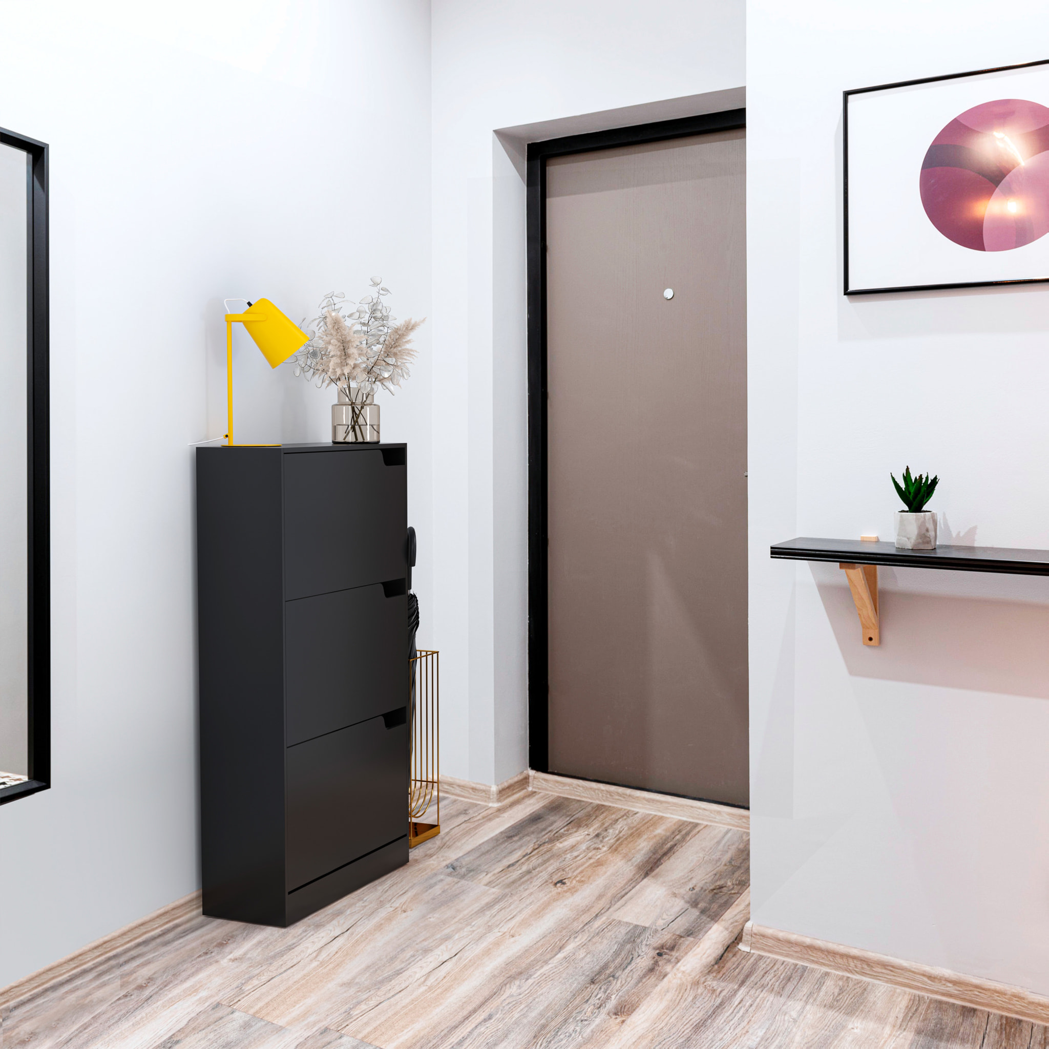 Scarpiera Portascarpe 3 Ante In Legno MDF Salvaspazio A Ribalta Maniglie A Scomparsa Per Ingresso Soggiorno Casa Camera 115x24x63 Cm Nero