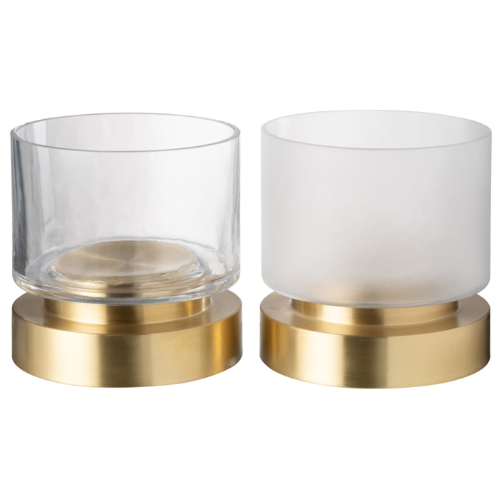 J-Line photophore/vase Pia - verre/cuivre - transparent/or - small - 2 pièces  -  Ø 18 cm