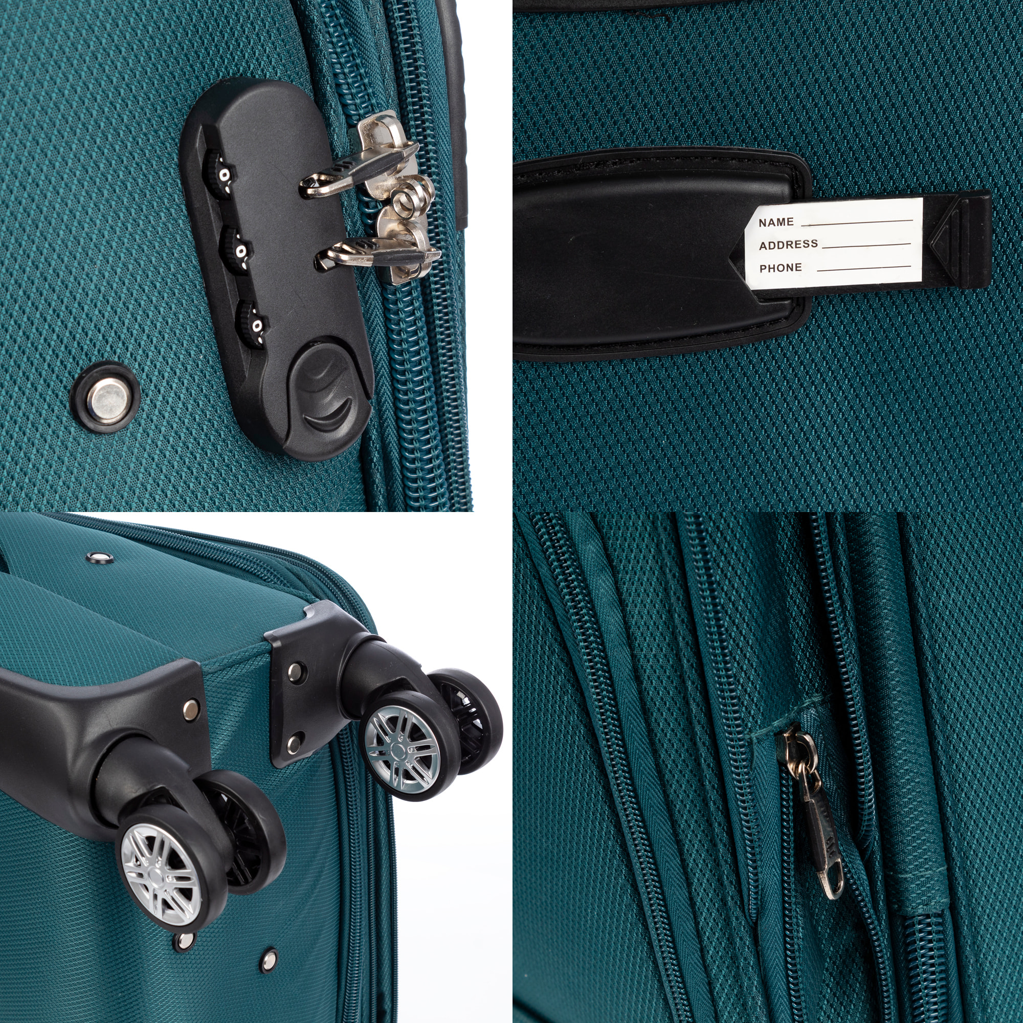 Juego de 3 maletas Trolley extensibles de tela, semirrígidas. Cerradura numérica, 4 ruedas giratorias 360°.