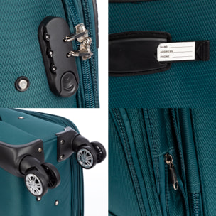 Juego de 3 maletas Trolley extensibles de tela, semirrígidas. Cerradura numérica, 4 ruedas giratorias 360°.