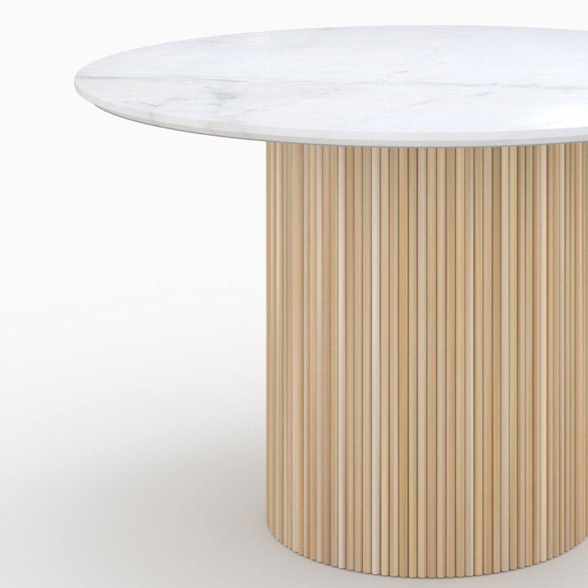 Table ronde 4 personnes en marbre blanc et bois de manguier D120 cm - Agathe
