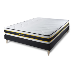 Somier+Colchón Muelles ensacados y espuma viscoelástica - Kit de base de cama - Negro - Flexy