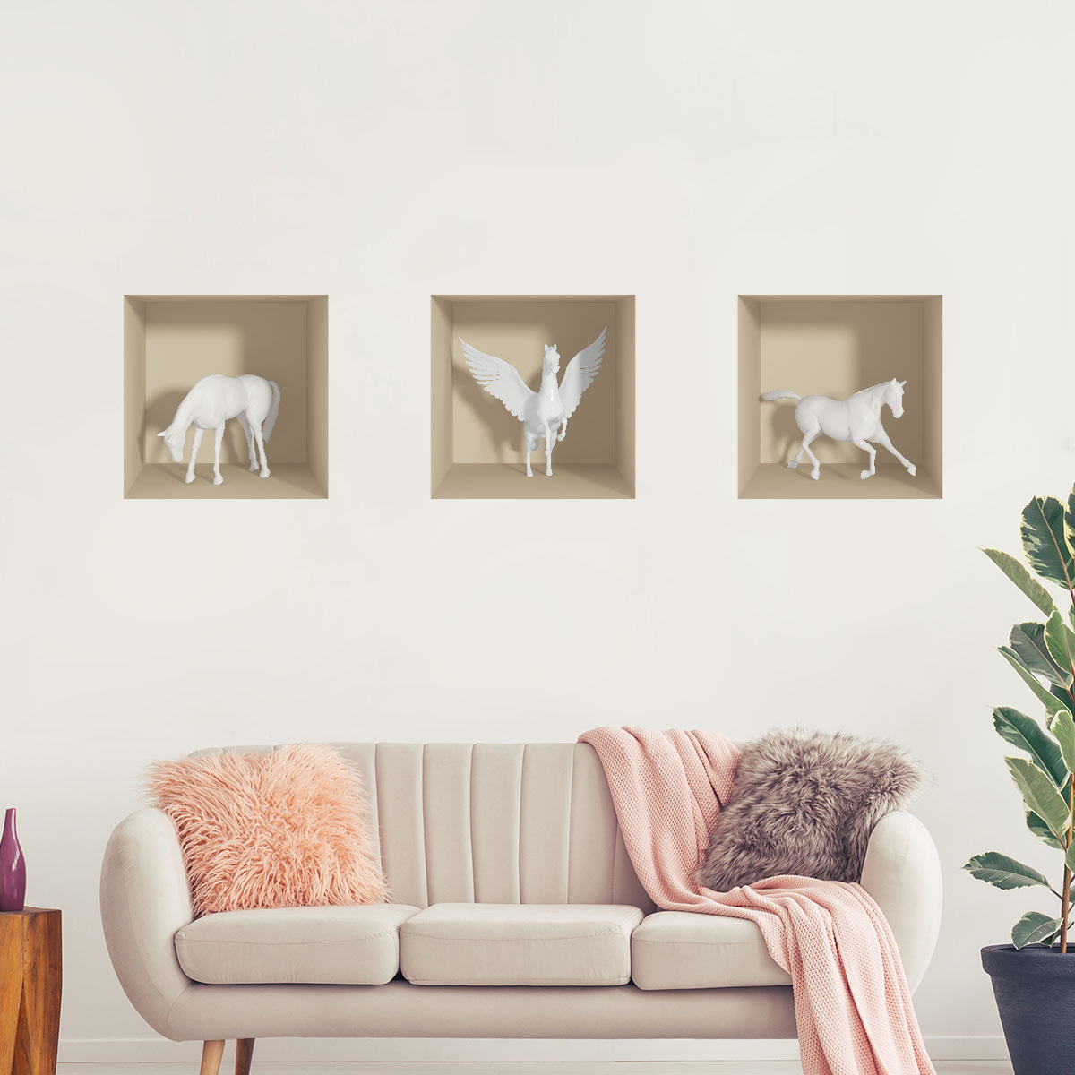 Stickers muraux 3D | Sticker Mural Autocollant effet 3D chevaux - Stickers adhésifs 3D Chambre Salon Trompe l'oeil