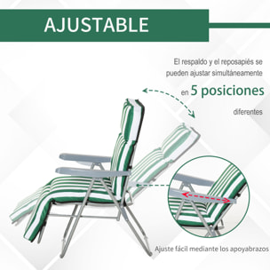 Conjunto 2 Tumbonas para Playa de Acero Verde y Blanco