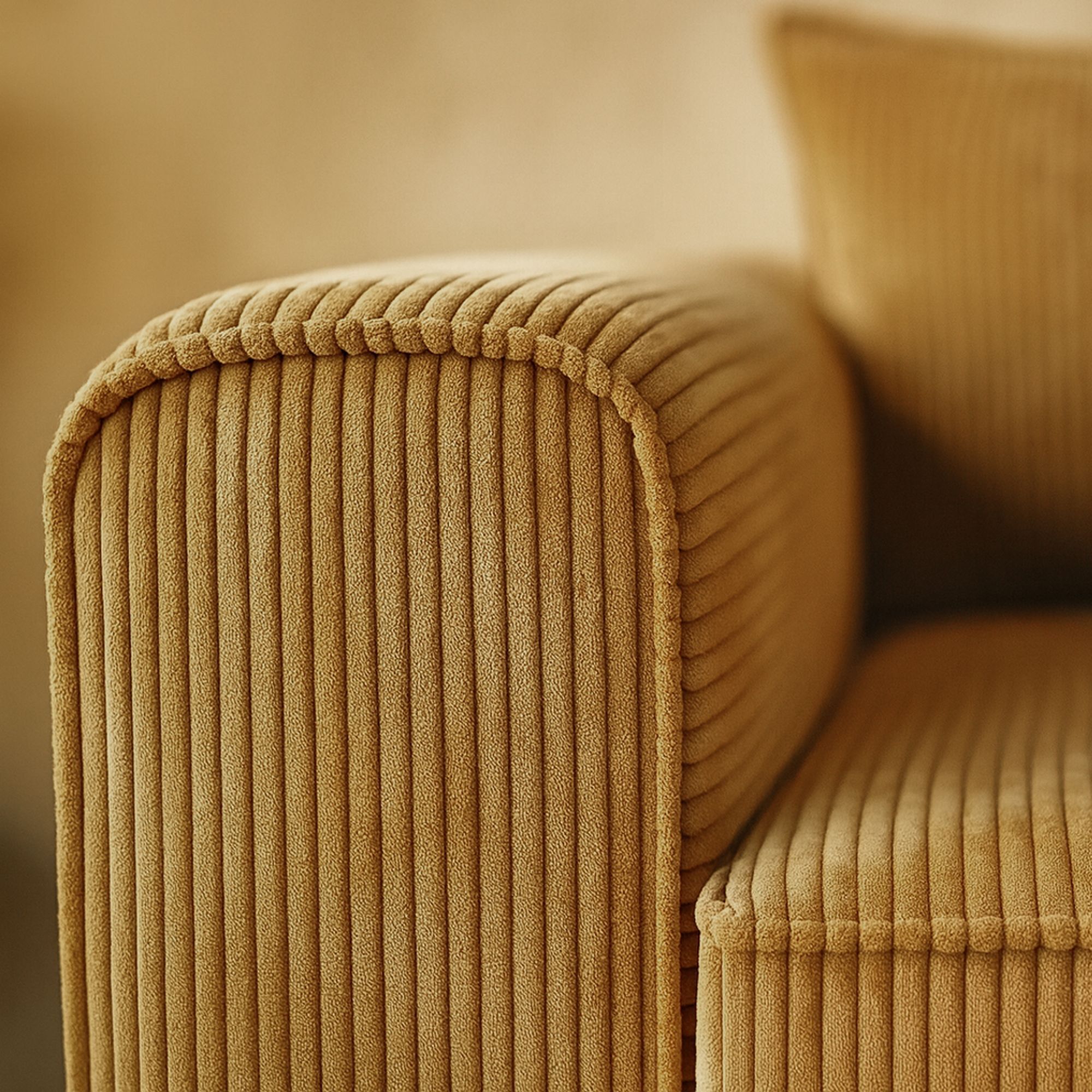 Canapé d'angle compressé en velours cotelé curcuma 4 places COCOON