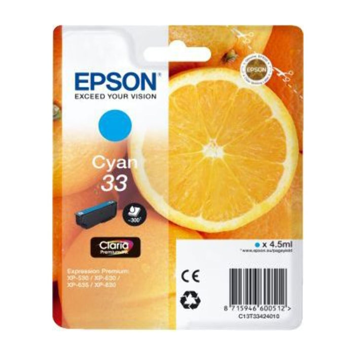 Cartouche d'encre EPSON Originale T3342 Cyan Série Orange - C13T33424010
