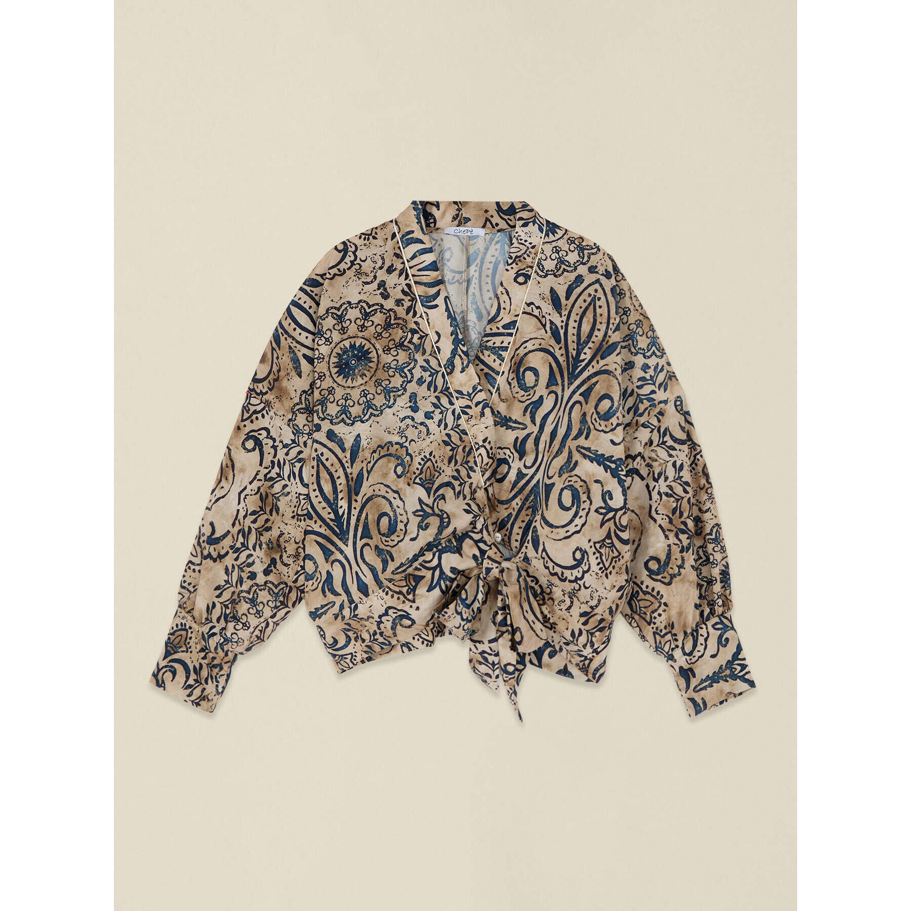 Oltre - Blusa fantasia ad incrocio - Beige