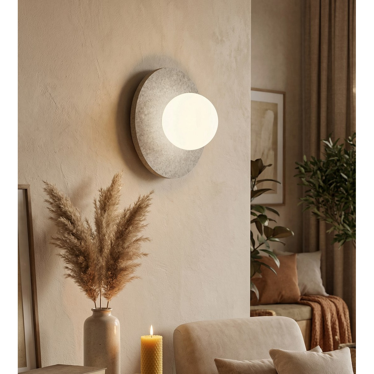 Lampada a parete CALMA in acciaio e filato naturale grigio