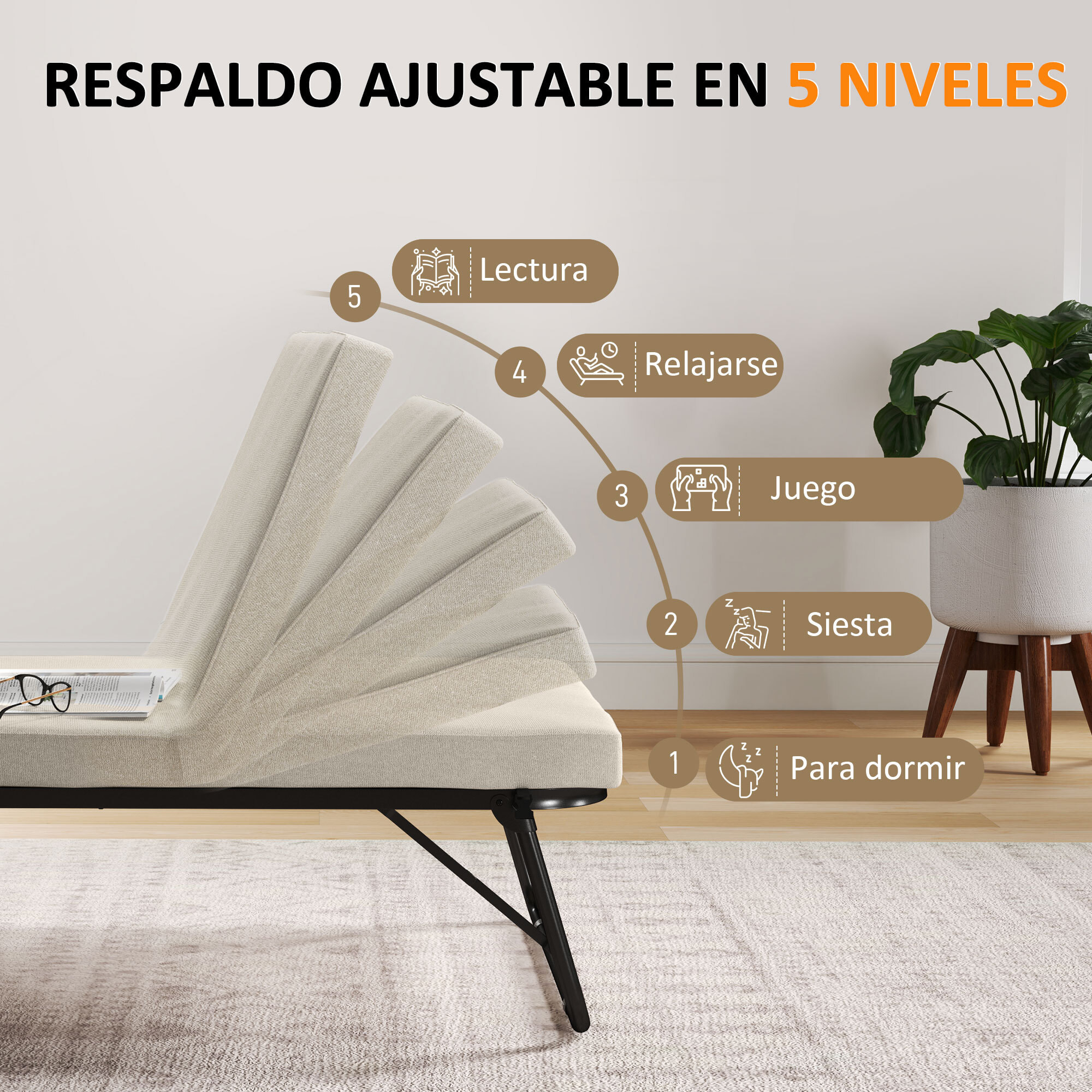 Cama Plegable 70x180 cm con Colchón de Espuma Mueble Cama Plegable con Respaldo Ajustable en 5 Posiciones y Ruedas Cama de Invitados Carga 120 kg