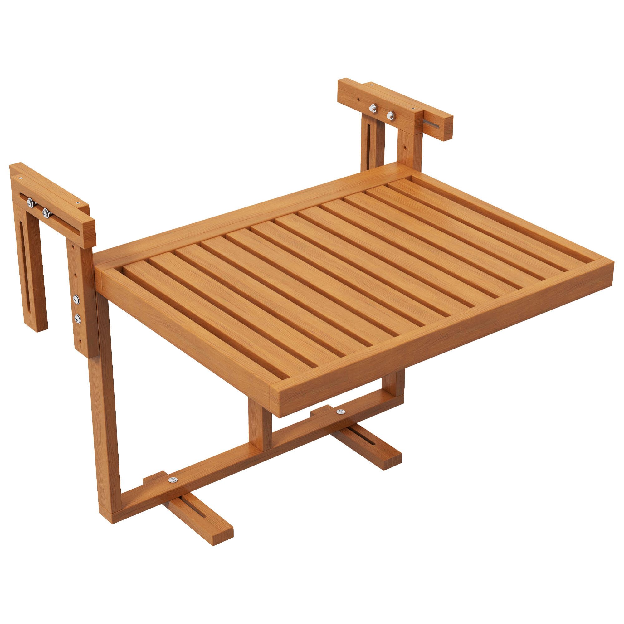 Outsunny Mesa Colgante de Balcón Mesa para Balcón Plegable de Madera con Altura Ajustable en 4 Niveles Carga 20 kg para Terraza 68x65x40,5-55 cm Madera Natural