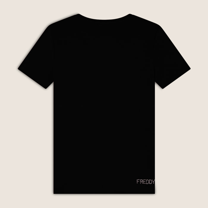 T-Shirt in jersey modal con Logo FY e Dettagli in Strass