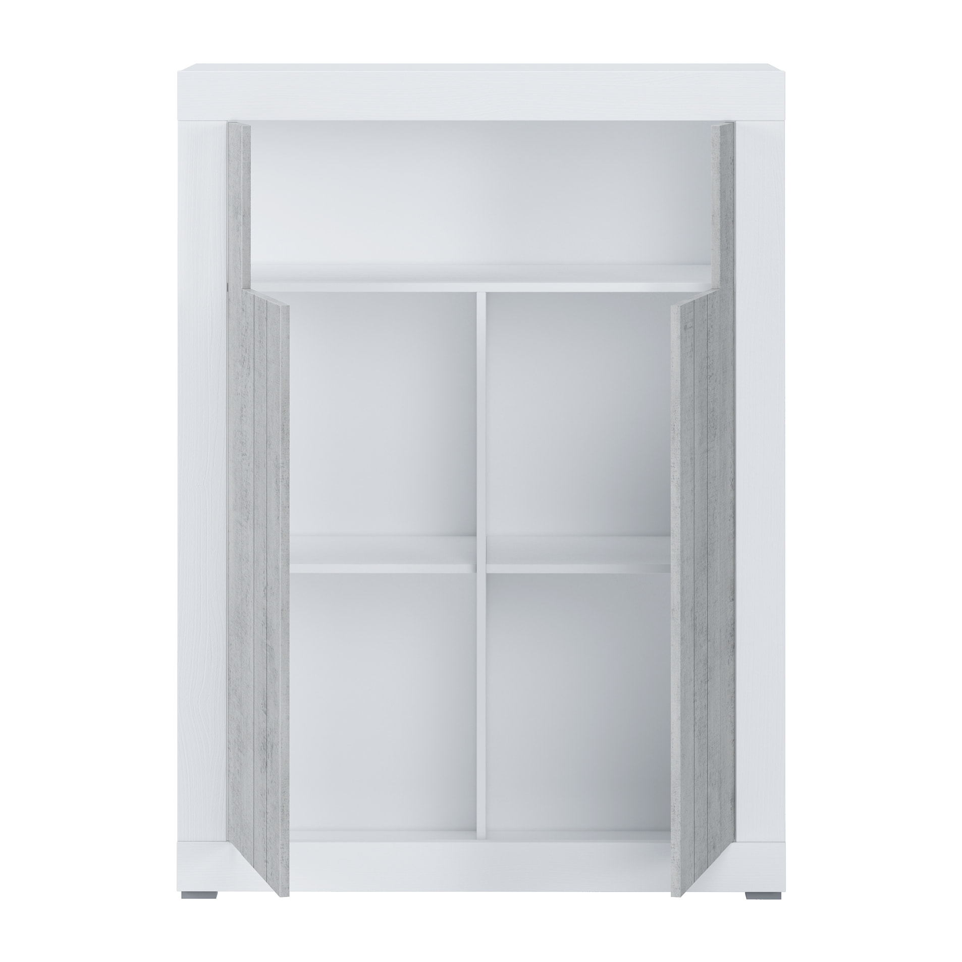 Credenza Alta con 2 Ante Vano A Giorno Madia Soggiorno Cucina Mobile Moderno Multi Spazio e Ripiani Credenza 110x144x42 Cm Bianco e Grigio Cemento