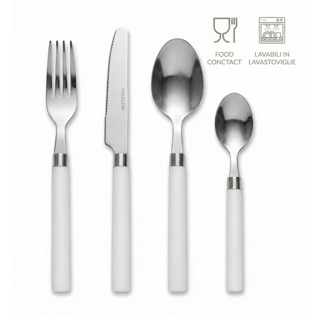Set 24 Posate in Acciaio Inox 18/10, lavabile in lavastoviglie, design materico, Intrecci